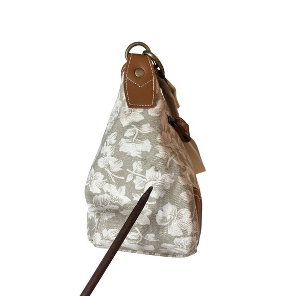 Liz Claiborne Floral Canvas Shoulder Bag Adjustable Strap White Beige Brown - Picture 6 of 12